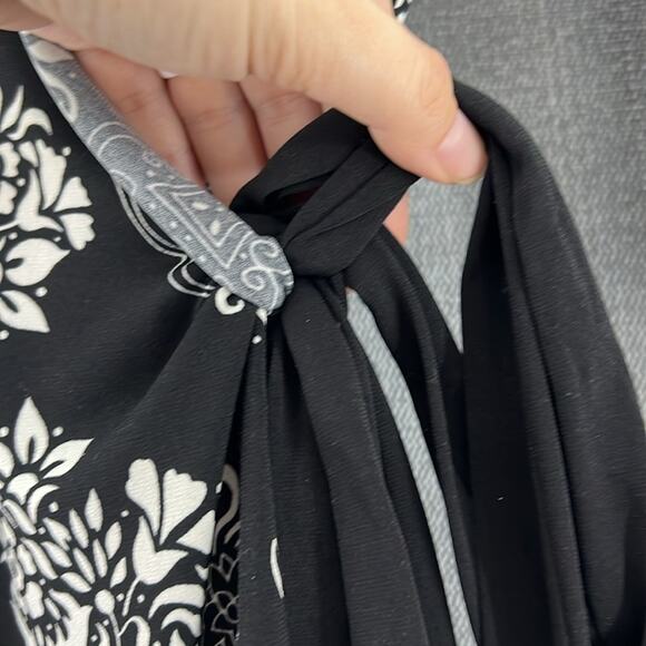 Vintage La Belle Black/White M Floral Midi Wrap Dress‎ 2/3 Sleeves Made In USA - Picture 6 of 11